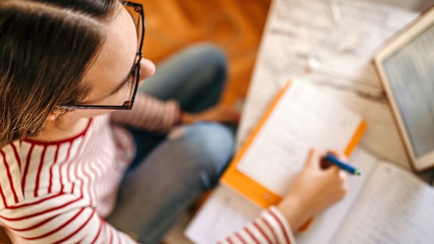 High school student doing distance learning
