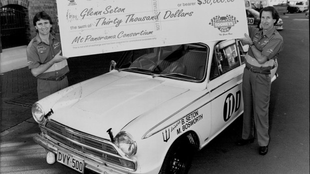 Glenn and Bo Seton, along with Bo's 1965 Bathurst winning car.