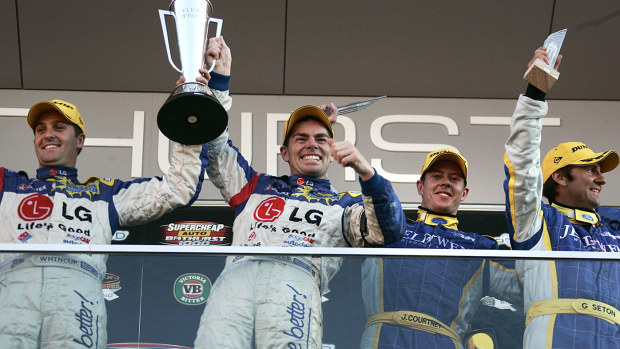 Glenn Seton (far right) on the podium at Bathurst in 2006.