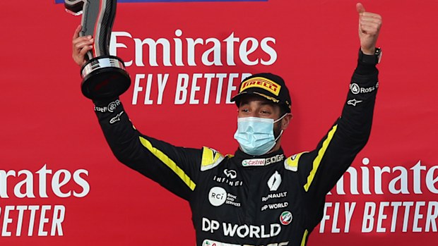 Daniel Ricciardo celebrates his second podium of the season.