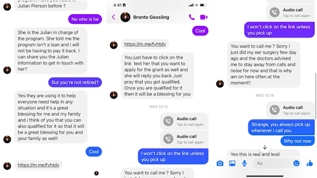 Scam account messages