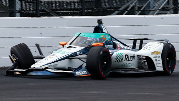 Fernando Alonso hit the wall in turn four during practice for the Indy500.