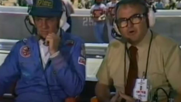 Dick Johnson speaks with Channel Seven's Chris Economaki after retiring from the 1980 Bathurst 1000.