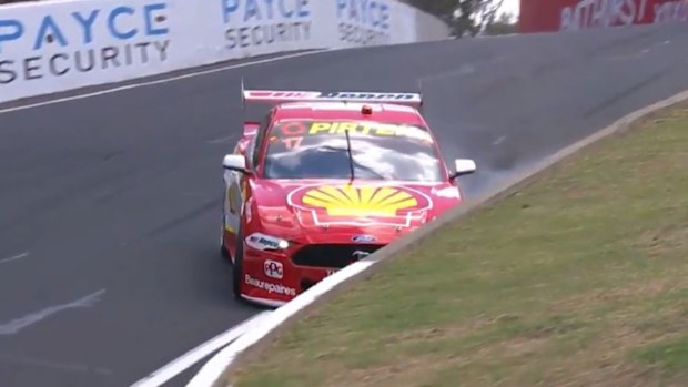 Scott McLaughlin hits the wall during practice for the Bathurst 1000.