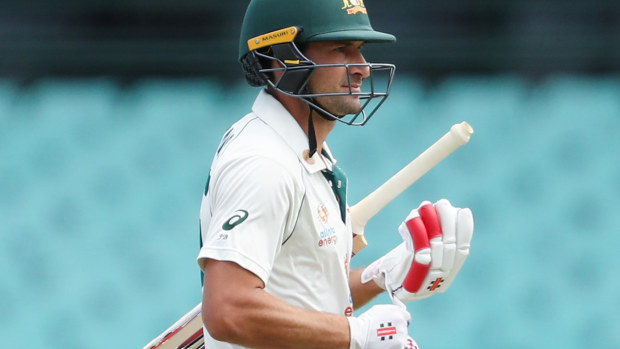 Joe Burns leaves the SCG after being dismissed against India.