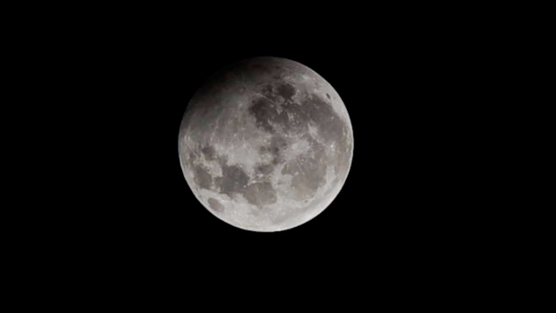 Maximum phase of Penumbral Lunar eclipse at Nehru Planetarium, on January 10, 2020 in Mumbai, India.