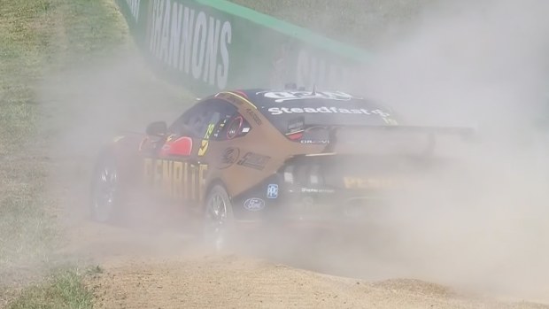Kevin Estre has got stuck in the sand at turn one, triggering the first safety car of the Bathurst 1000.