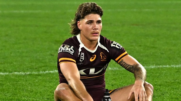 Reece Walsh reacts after the Brisbane Broncos loss.