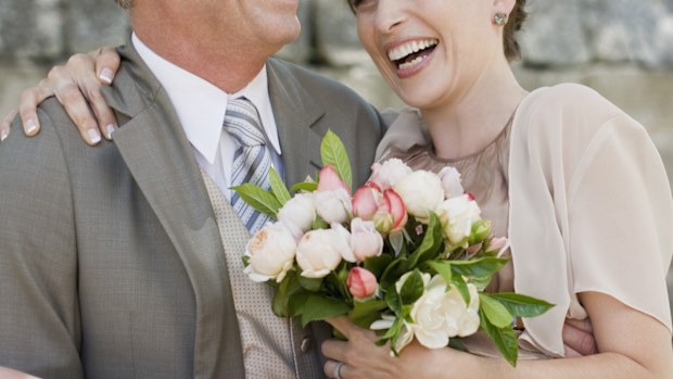 Mature aged couple groom bride getting married