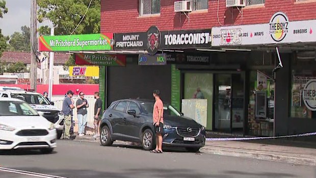 The scene from the Mount Pritchard tobacconist where the man was allegedly kidnapped.