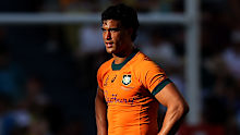 TOWNSVILLE, AUSTRALIA - SEPTEMBER 06: JosephAukuso Suaalii of the Wallabies looks on during The Rugby Championship match between Australia Wallabies and Argentina Pumas at Queensland Country Bank Stadium on September 06, 2025 in Townsville, Australia. (Photo by Mark Metcalfe/Getty Images)