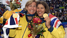 Kerri Pottharst (left) and Natalie Cook after winning gold at the Sydney 2000 Olympics.