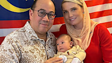 Crown Princess Sofie Louise Johansson Petra and Crown Prince Tengku Muhammad Faiz Petra of Malaysia with son Prince Johan on Thursday August 31, 2023.