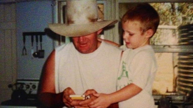Luke Bateman with his dad. He grew up in western Queensland surrounded by 'hard working country man' culture.
