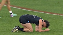 Zac Williams drops to ground after contact with Oliver Henry. 