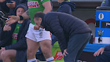 Ricky Stuart appears to injure himself while celebrating a try.