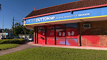 Frame grab from video showing the vandalism on the front of Peter Dutton's office in Brisbane. 29 April 2025. Image courtesy Nine News.
