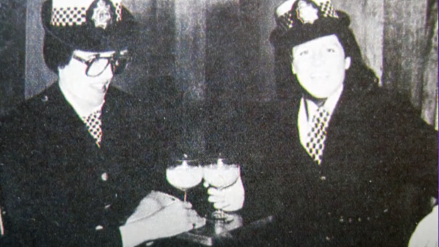 A photo of Diana, Princess of Wales, and Sarah, Duchess of York dressed up as policewomen in 1986 for Fergie's Hens party in London.