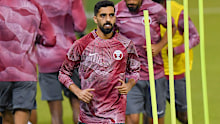 Hassan Al-Haydos during an open training session for Qatar. 