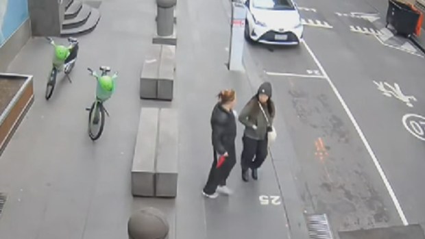 A capture from the CCTV footage of a random stabbing attack in Melbourne's CBD in October