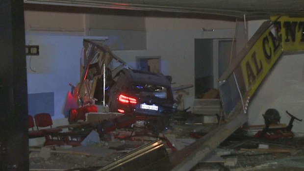 The collision sent the BMW into the front of a medical centre.
