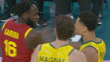 Usman Garuba and Josh Green were involved in a heated exchange. 