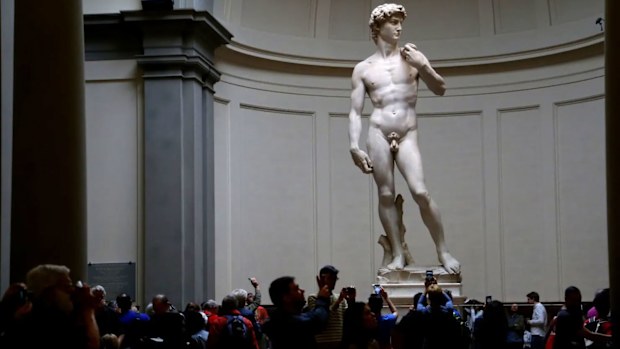 Michelangelo's masterpiece "David" on display in Florence.