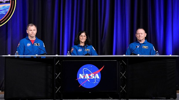 Two astronauts whose planned weeklong stay in low-Earth orbit unexpectedly turned into a more than 9-month mission due to spacecraft problems spoke publicly to reporters Monday for the first time since their return to terra firma on March 18.