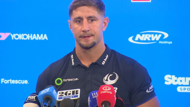 Zac Lomax is grilled at his first rugby presser.