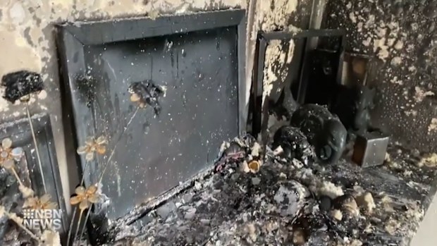 The mum rushed her children out the back of the burning house where emergency services arrived moments later at 9.15pm to put out the blaze.