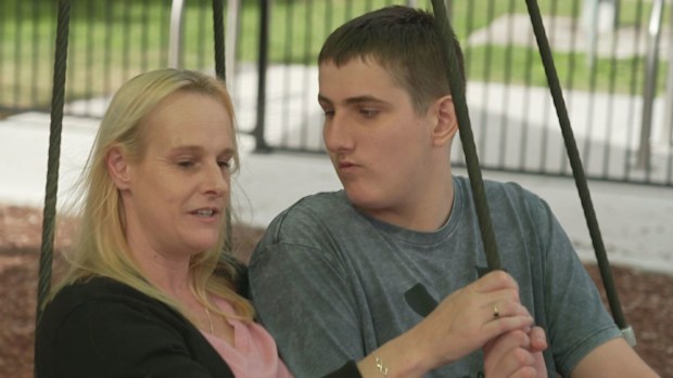 Zac Bryant at the park with his mum Dani.
