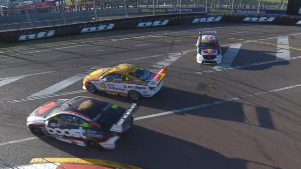 Anton De Pasquale tagged Shane Van Gisbergen on the last corner of the last lap in Townsville.