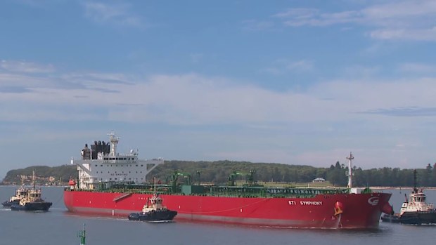A fuel tanker has arrived in Sydney's Port Botany after a 14-day voyage from Singapore.