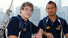 James O'Connor and Quade Cooper of the Wallabies on Hong Kong Harbour in 2008.
