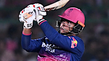 Rajasthan Royals' Vaibhav Sooryavanshi plays a shot during the Indian Premier League cricket match between Lucknow Super Giants and Rajasthan Royals in Jaipur, India, Tuesday, May 19, 2026. (AP Photo)