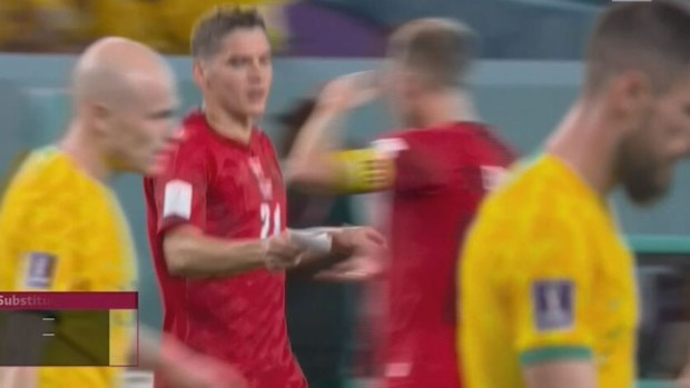 Danish forward Robert Skov passes the note to captain Christian Eriksen.