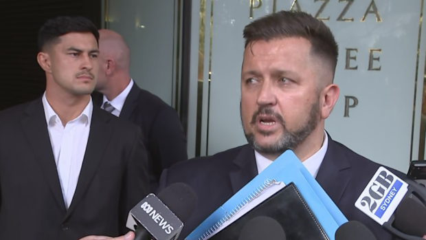 Paramatta Eels player Dylan Brown leaving court after facing charges of alleged sexual touching.