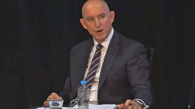 Former minister Stuart Robert answers questions at a Royal Commission hearing into robodebt.