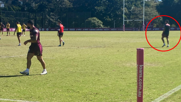 Selwyn Cobbo training with the Brisbane Broncos reserves on Wednesday. Photo: Pete Badel