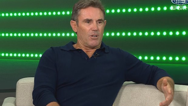 Brad Fittler gives Zac Lomax a spray.