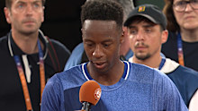 Gael Monfils addresses the crowd.