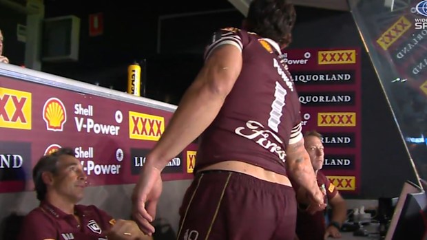 Kalyn Ponga in the Queensland coaches box after Origin I.