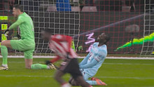 Axel Tuanzebe the victim of a nasty deflection.