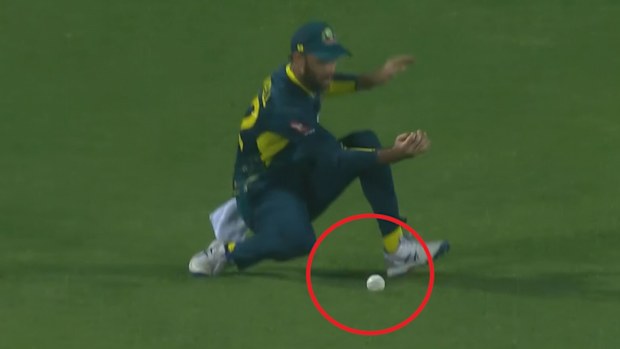 Glenn Maxwell drops West Indies batter Brandon King.