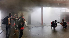 A fire broke out in the garage of the Marc VDS Moto2 ahead of the Japanese Grand Prix at Motegi, north of Tokyo. Picture: Twitter/Borja González 