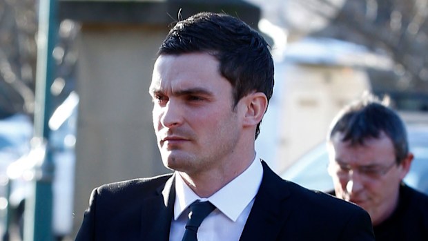 England footballer Adam Johnson, 28, arrives at Bradford Crown Court. (AAP)