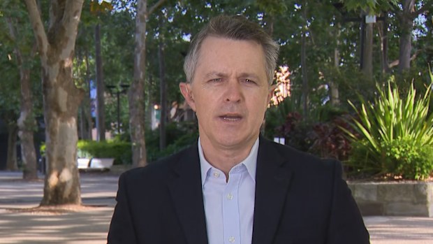 Jason Clare speaking in a park in an interview with Weekend Today.