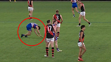 Tom Liberatore slumped to the ground unexpectedly during the Bulldogs' loss to the Bombers.
