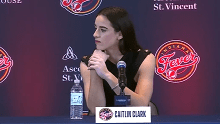 Caitlin Clark's reaction to comment made by journalist during WNBA press conference.