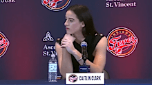 Caitlin Clark's reaction to comment made by journalist during WNBA press conference.